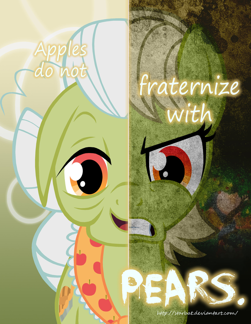 2017 english_text equine female friendship_is_magic granny_smith_(mlp) hair horse mammal my_little_pony orange_eyes pony portrait poster solo starbat text white_hair