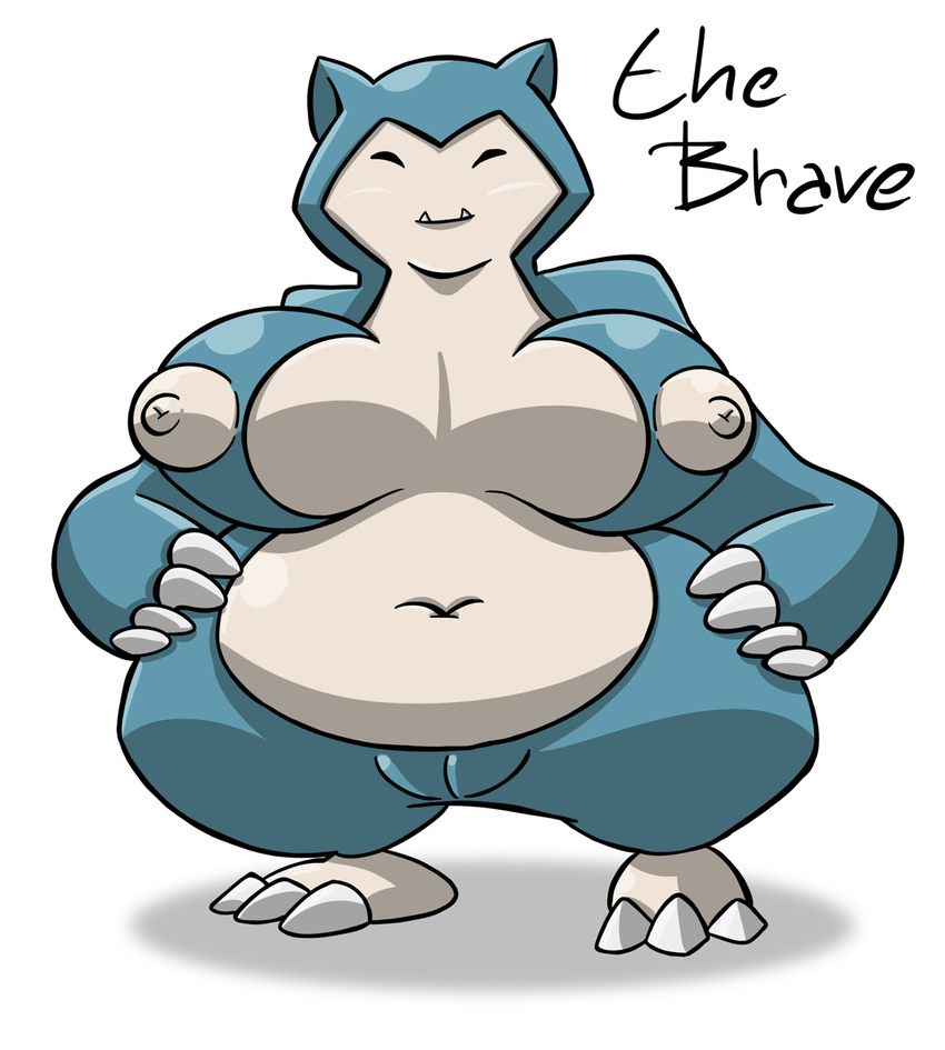2017 anthro areola big_breasts breasts erect_nipples female huge_breasts navel nintendo nipples nude overweight pok&eacute;mon pussy smile snorlax solo thebrave video_games