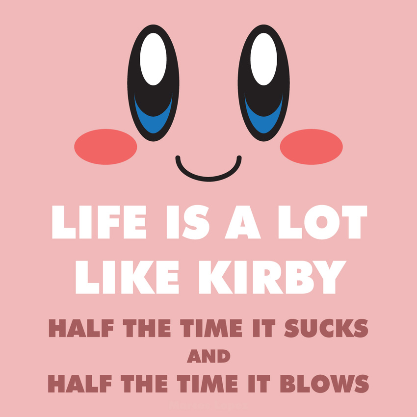 alien blush close-up cute english_text humor kirby kirby_(series) looking_at_viewer male nintendo not_furry smile solo text the_truth unknown_artist video_games