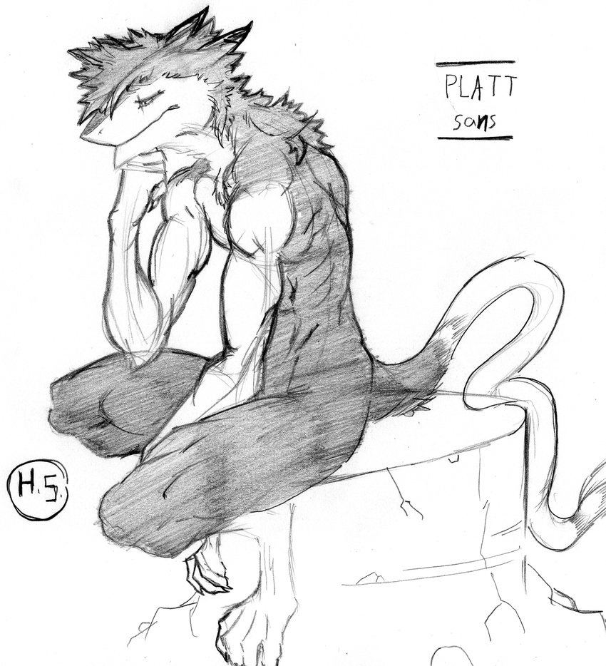 2017 bangs claws eyelashes fist fur hand_on_chin hand_on_thigh harpseal in_thought long_tail male multicolored_fur muscular muscular_male neck_fur platt_sanss sad sergal sitting spiky_hair tail_tuft thinking toe_claws toes tuft two_tone_fur