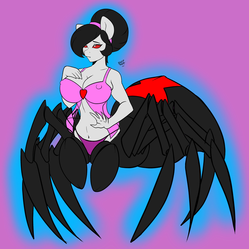 &lt;3 2016 anthro arachnid arthropod black_hair black_widow breasts burningsnowflakeproductions charlotte_silk_(oc) cleavage clothed clothing drider equine fangs female hair hi_res horse hybrid lingerie mammal my_little_pony nipple_bulge panties pony red_eyes solo spider traditional_media_(artwork) underwear