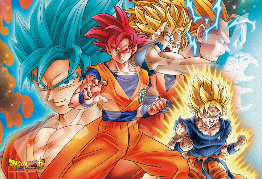 blonde_hair blue_eyes blue_hair clenched_hand dougi dragon_ball dragon_ball_super dragon_ball_z green_eyes grin kamehameha long_hair looking_at_viewer multiple_boys multiple_persona official_art open_mouth outstretched_arm outstretched_hand red_eyes red_hair serious short_hair smile son_gokuu sparkle_background spiked_hair super_saiyan super_saiyan_2 super_saiyan_3 super_saiyan_blue super_saiyan_god very_long_hair wristband
