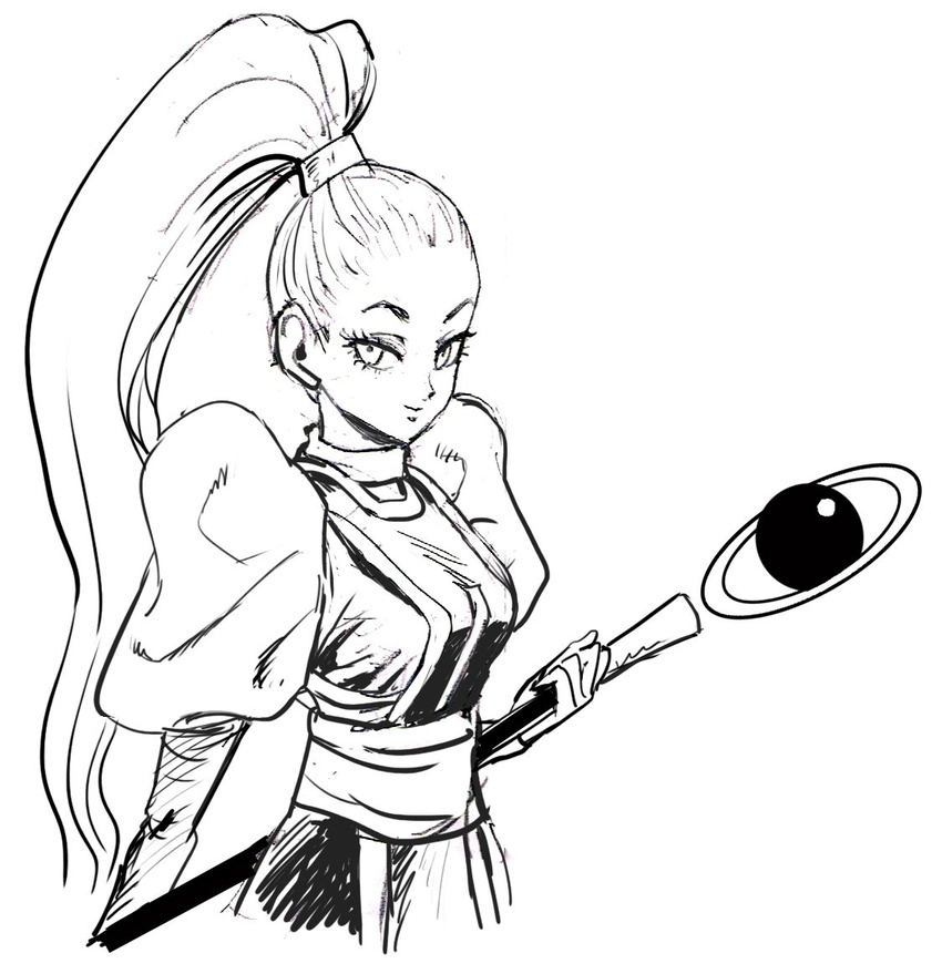 1girl black_and_white dragon_ball dragon_ball_super dragonball murata_yuusuke sketch vados_(dragon_ball) white-hair