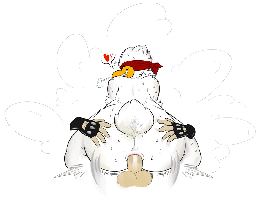 anal anal_penetration anus avian balls beak big_butt bird butt chicken chicken_(nuclear_throne) clothing cowgirl_position drooling feathers gloves nuclear_throne on_top penetration penis saliva sex sharp_teeth slightly_chubby smile sweat teeth video_games woofacid