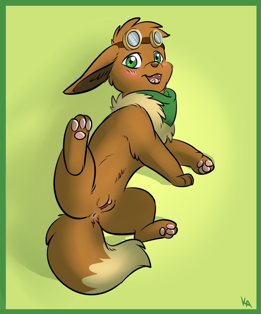 2017 canine digital_media_(artwork) eevee female feral front_view full-length_portrait fur kimbasnowpaw looking_at_viewer mammal nintendo open_mouth pok&eacute;mon pokemon_oc portrait presenting pussy shaded simple_background smile solo video_games