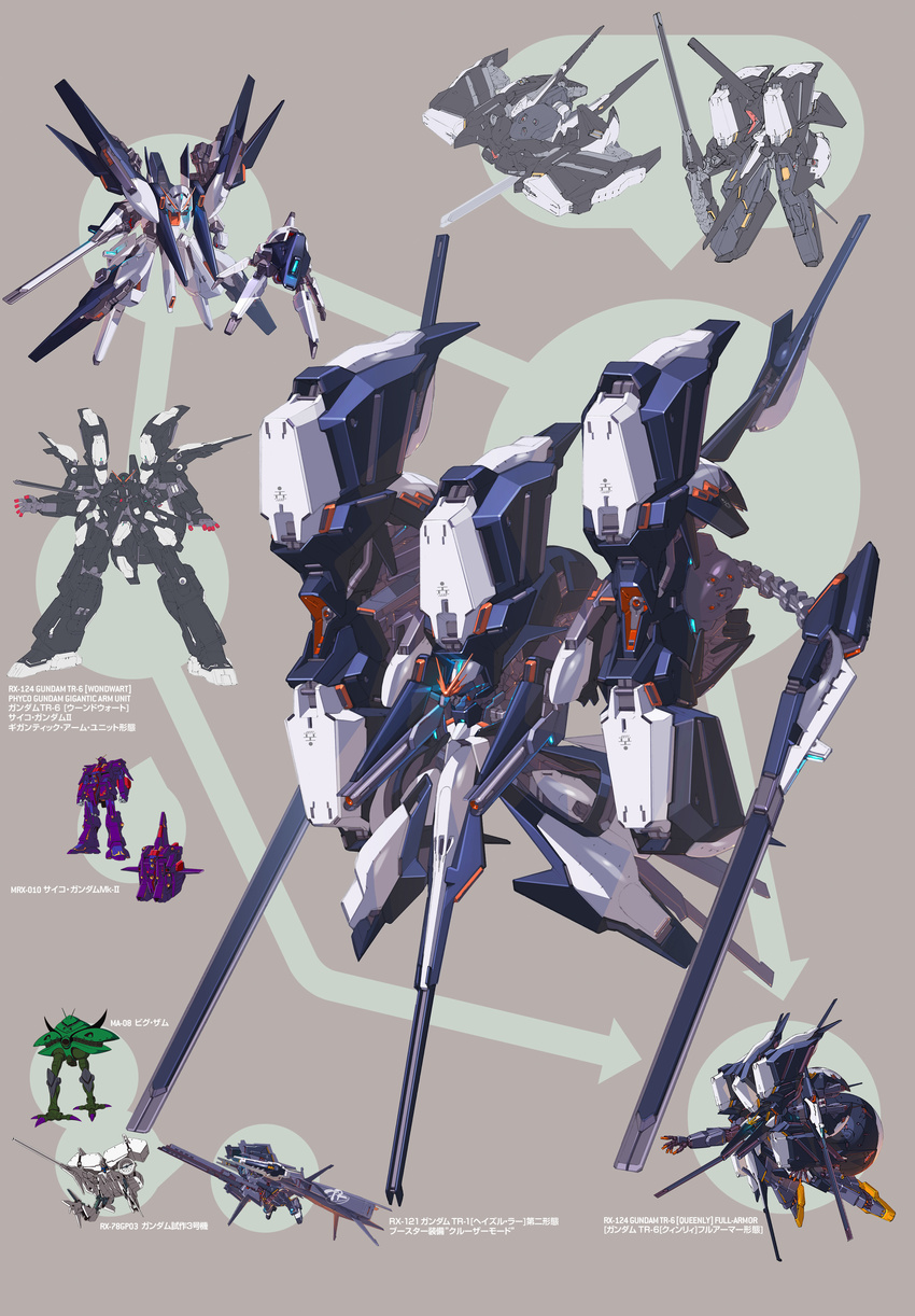 advance_of_zeta advance_of_zeta_re-boot big_zam brown_background character_sheet dendrobium_schema gundam highres kenki_fujioka mecha no_humans official_art psyco_gundam_mk_ii tr-6_woundwort