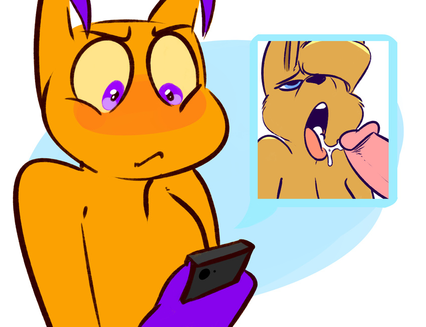 anthro blush breasts cum cum_on_tongue disembodied_penis duo female humanoid_penis kangaroo kayla_(zoophobia) komponi male male/female mammal marsupial nude open_mouth penis phone tongue tongue_out unknown_species zill_(zoophobia) zoophobia