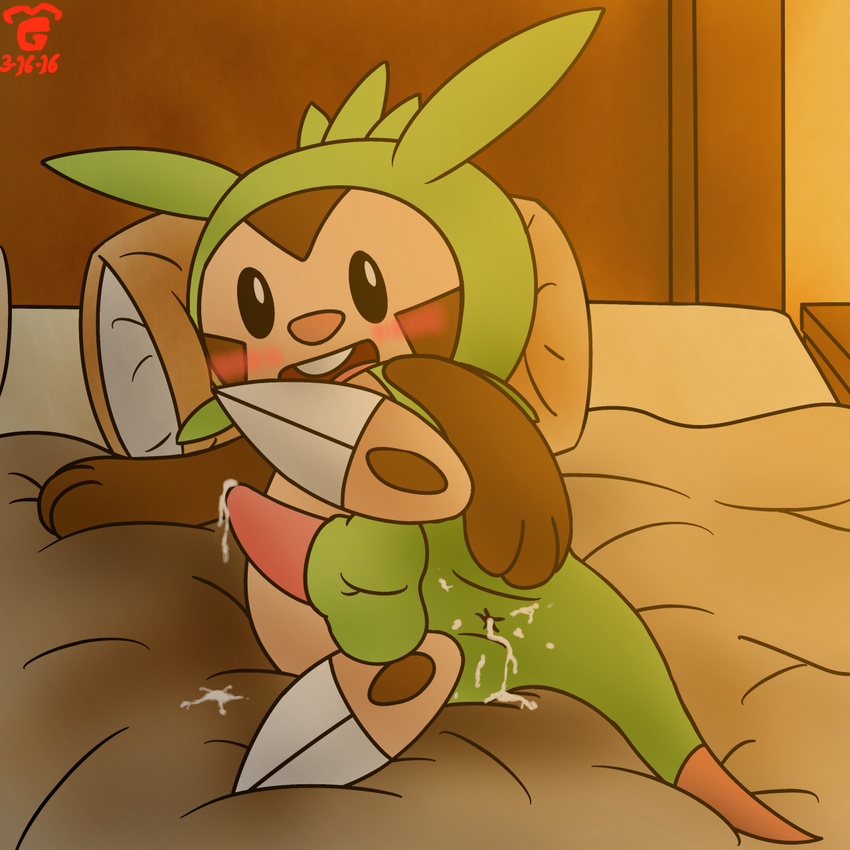 arvongile balls bed blush chespin cum cum_in_ass cum_inside cute nintendo penis pok&eacute;mon presenting tapering_penis video_games