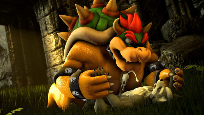 3d_(artwork) anthro anthrofied balls big_pecs bowser canid canine canis claws cum cum_on_chest digital_media_(artwork) domination fangs forest fox_whisper85 fur grass hi_res larger_male looking_pleasured male male/male mammal mario_bros muscular muscular_male nintendo nipples on_top orgasm pecjob pecs penis red_fur scalie sex shell size_difference smaller_male source_filmmaker star_fox sweat tree video_games wolf wolf_o'donnell