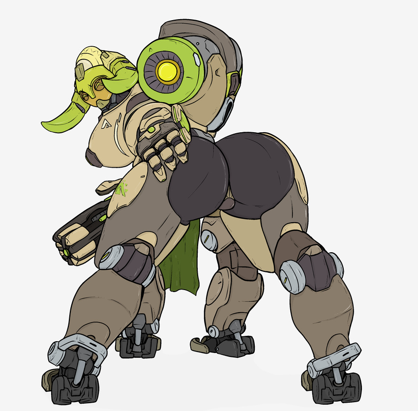 big_breasts big_butt blizzard breasts butt centaur equine equine_taur featureless_breasts featureless_crotch female gun hand_on_butt happy hi_res horn inviting living_machine looking_back machine mammal methados not_furry omnic orisa_(overwatch) overwatch presenting presenting_hindquarters ranged_weapon robot side_boob simple_background solo taur video_games weapon white_background