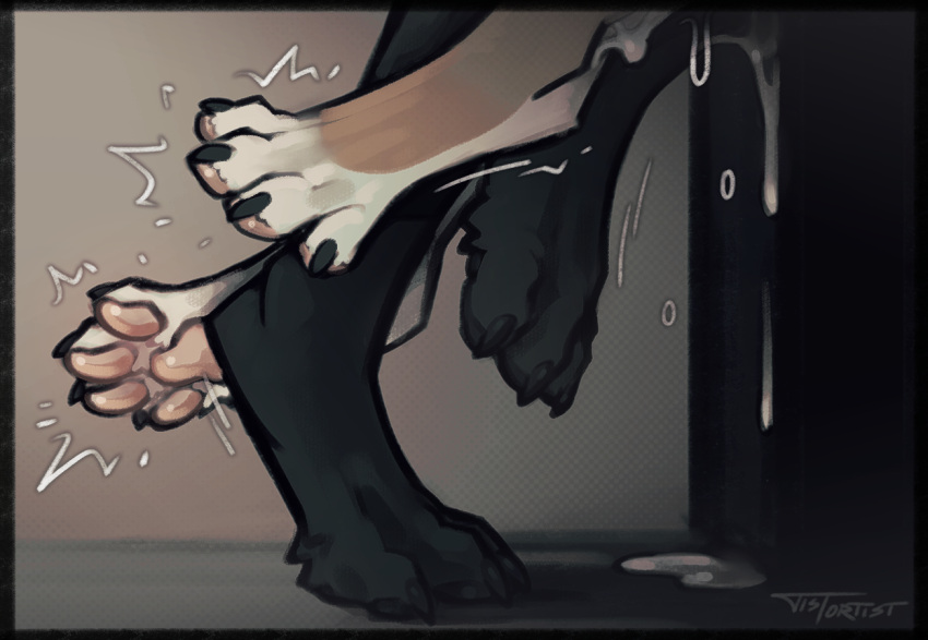 ambiguous_anthro ambiguous_gender anthro anthro_on_anthro biped black_body black_claws black_fur black_pawpads bodily_fluids canid canine canis claws cum cum_drip dangling_legs digitigrade distortist dripping duo emanata faceless_ambiguous faceless_anthro faceless_character faceless_male feet felid feline female_(lore) foot_focus from_front_position fur genital_fluids hindpaw leg_cropped_sex lynx male male/ambiguous male_anthro mammal multicolored_body multicolored_fur nightdancer_(character) offscreen_sex on_one_leg pawpads paws pink_pawpads raised_leg sex side_view signature spread_toes stand_and_carry_position standing standing_sex tan_body tan_fur toe_claws toes tremble_spikes two_tone_body two_tone_fur white_body white_fur wolf zaire_(nightdancer)