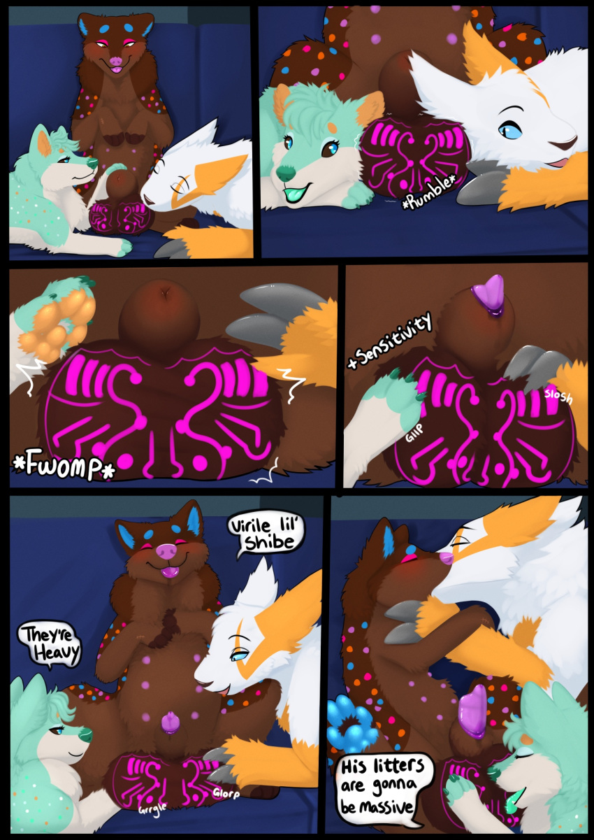 andromorph animal_genitalia animal_penis anthro anthro_on_feral arm_grab ball_lick ball_tattoo balls balls_inflation bestiality black_nose blush brown_body brown_fur brown_nose canid canine canine_genitalia canine_penis canis cheek_tuft cloven_hooves comic countershade_face countershade_paws countershade_torso countershading dialogue digital_drawing_(artwork) digital_media_(artwork) domestic_dog english_text erection eye_markings facial_tuft female feral feral_on_feral fully_sheathed fur furniture genital_tattoo genitals green_nose group group_sex hand_on_balls handwritten_text hi_res hooves hybrid inner_ear_fluff intersex interspecies intraspecies kissing knot knotted_penis lagomorph licking listening looking_pleasured male male/female male/male mammal markings motion_lines multicolored_markings nauticalcanine neck_grab nipples onomatopoeia open_mouth open_smile oral pawpads paws penis pink_markings pointy_ears prick_ears purple_nose sex sheath shiba_inu sitting smile smirk sofa sound_effects speech_bubble spitz spots spotted_body spotted_fur tattoo text threesome tongue tongue_out trio tuft white_body white_fur yellow_body yellow_fur yellow_pawpads