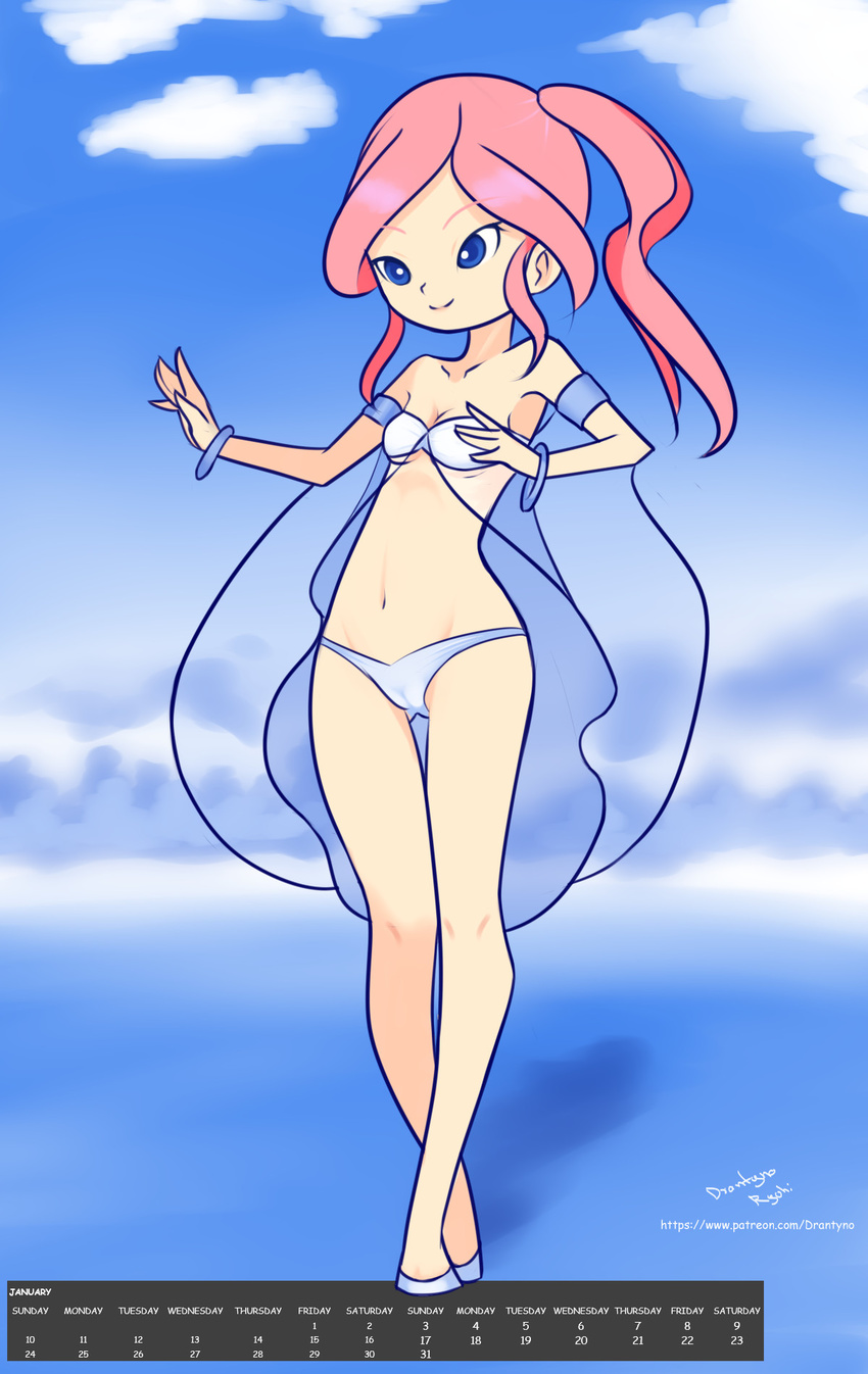 1girl blue_eyes female full_body navel petite pink_hair ryuhi side_ponytail solo standing tagme