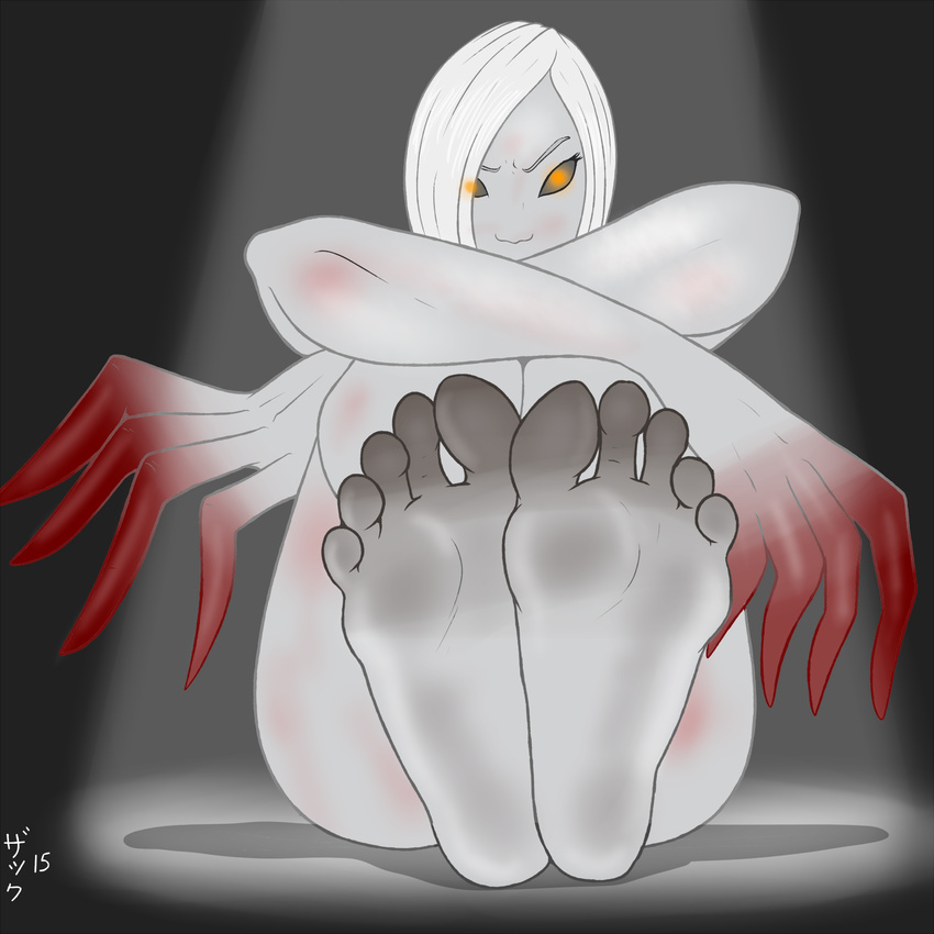 2015 5_toes barefoot blood butt feet female foot_focus glowing glowing_eyes humanoid_feet left_4_dead_(series) looking_at_viewer not_furry plantigrade sitting smile soles solo toes undead valve video_games witch_(left_4_dead) zombie zp92