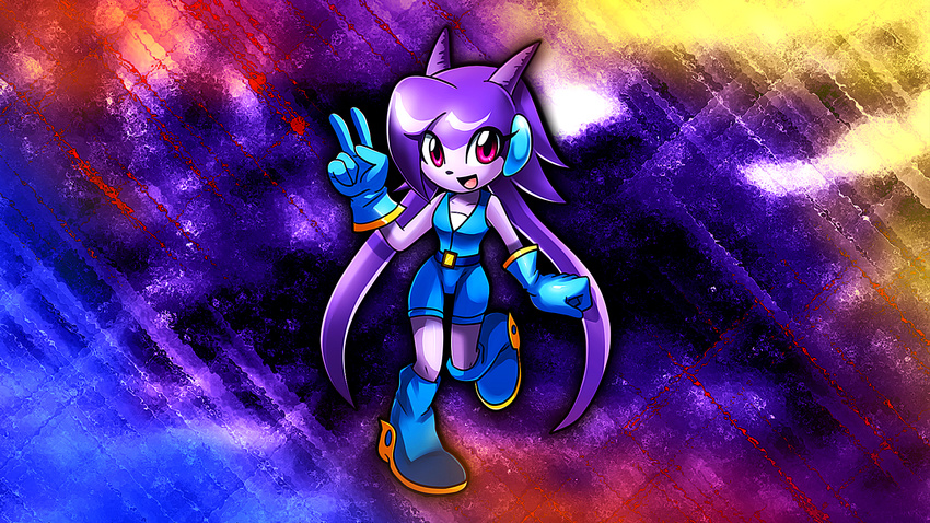 2014 abstract_background anthro aquatic_dragon boots clothed clothing dragon female footwear freedom_planet glench gloves hair happy horn long_hair looking_at_viewer open_mouth purple_hair sash_lilac solo video_games wallpaper