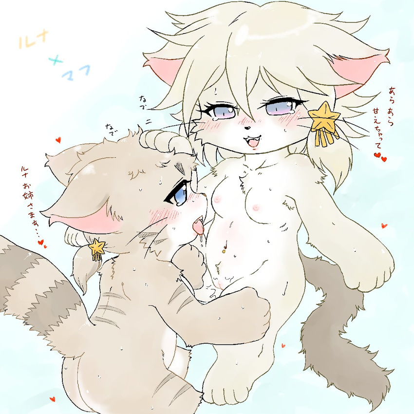 2girls artist_request blonde_hair blue_eyes breasts cat cat_busters furry multiple_girls nipples pussy uncensored yuri