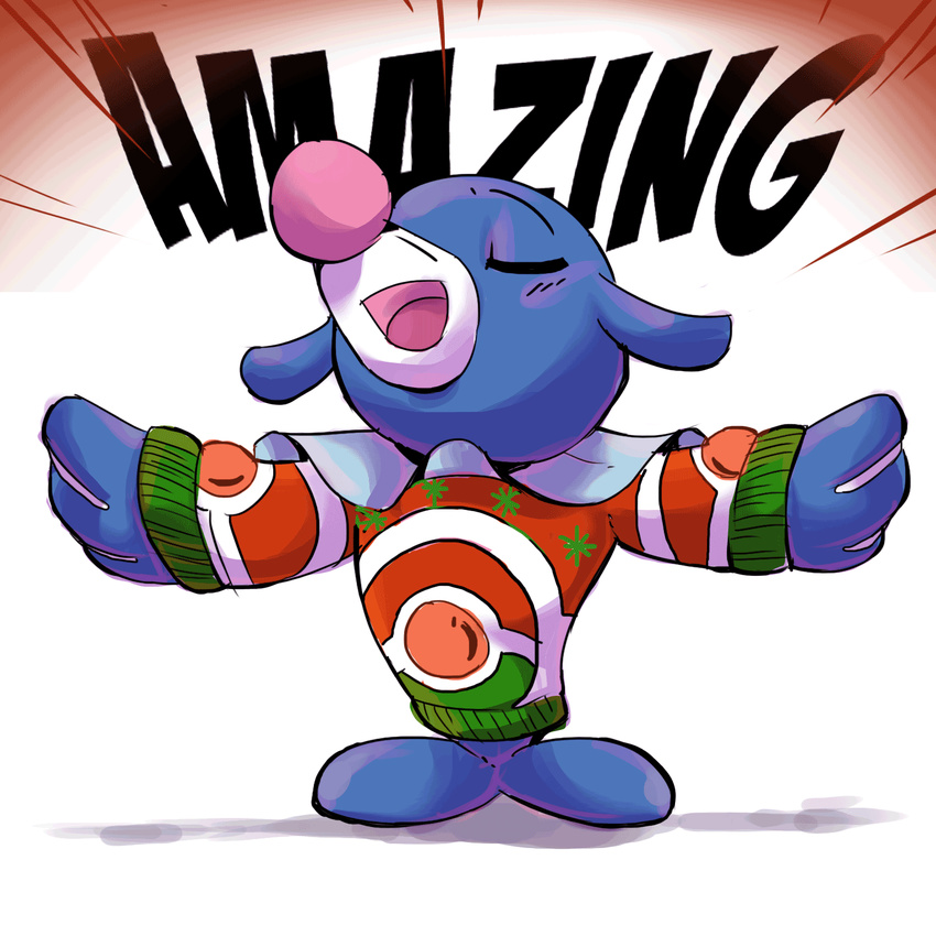 2016 animated askpopplio clothed clothed_feral clothing dialogue english_text eyes_closed feral front_view hi_res mammal marine nintendo on_haunches pinniped pok&eacute;mon popplio smile solo speech_bubble spread_arms sweater text video_games