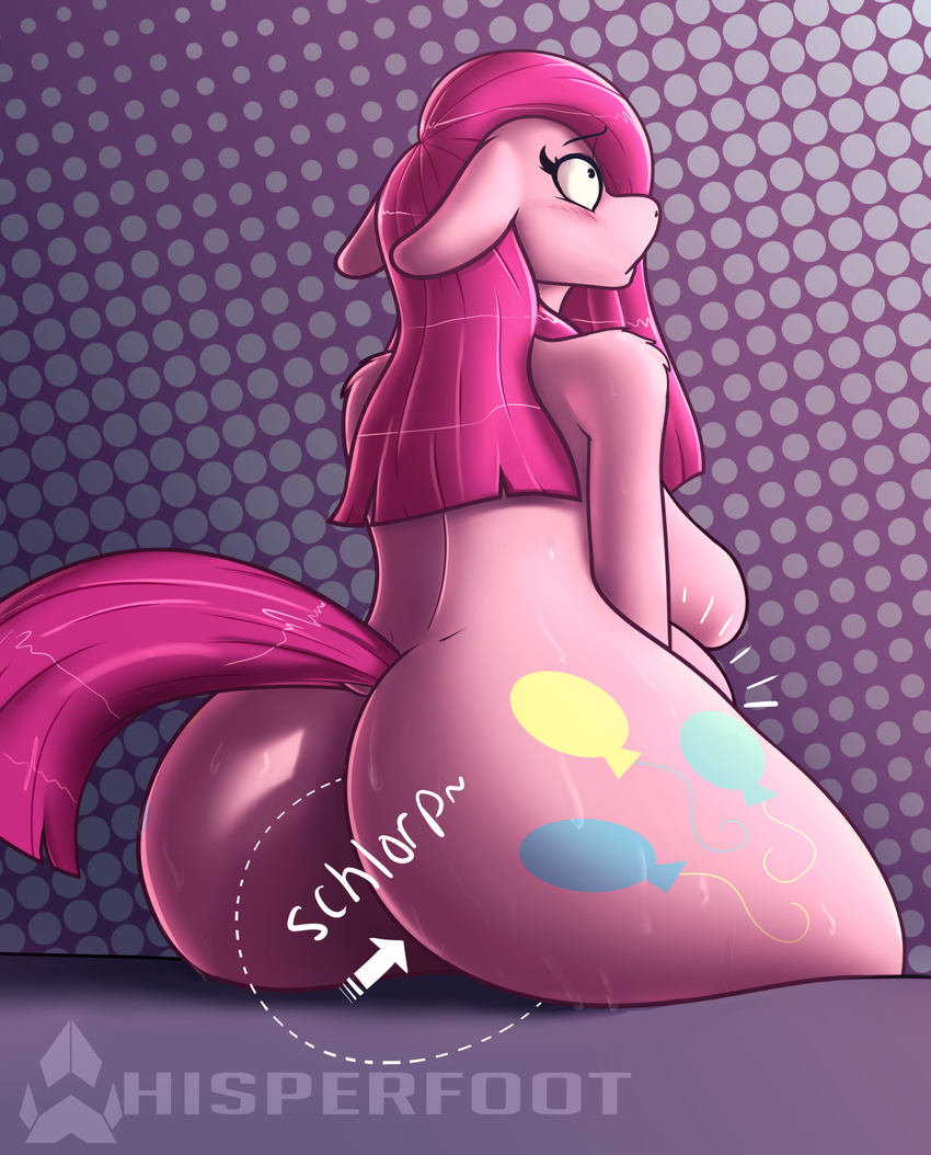 2017 anthro anthrofied blush breasts cutie_mark dotted_background earth_pony equine female friendship_is_magic hair hi_res horse long_hair mammal my_little_pony nude pattern_background pinkamena_(mlp) pinkie_pie_(mlp) pony simple_background solo sweat whisperfoot