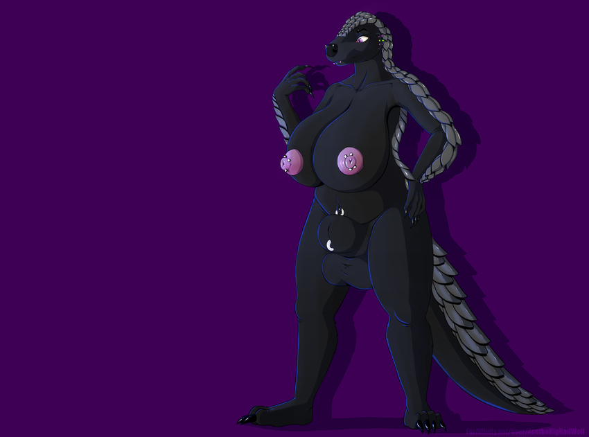 acethebigbadwolf animal_genitalia balls big_balls big_breasts breasts claws digital_media_(artwork) hairless huge_balls huge_breasts hyper hyper_balls hyper_breasts hyper_sheath mammal nipples overweight pangolin piercing purple_eyes sheath simple_background