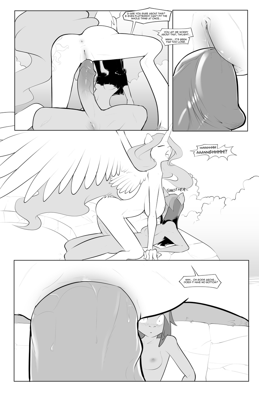 anthro anthrofied anus areola bakuhaku big_breasts big_penis blush breasts clitoris comic cowgirl_position cutie_mark deep_penetration duo english_text equine erection feathered_wings feathers female friendship_is_magic fur greyscale hair herm herm/female hi_res horn humanoid_penis intersex intersex/female mammal monochrome multicolored_hair my_little_pony nipples on_top penetration penis princess_celestia_(mlp) pussy pussy_juice sex straddling text these_aren't_my_glasses twilight_sparkle_(mlp) two_tone_hair unicorn vaginal vaginal_penetration vein white_fur wide_eyed winged_unicorn wings