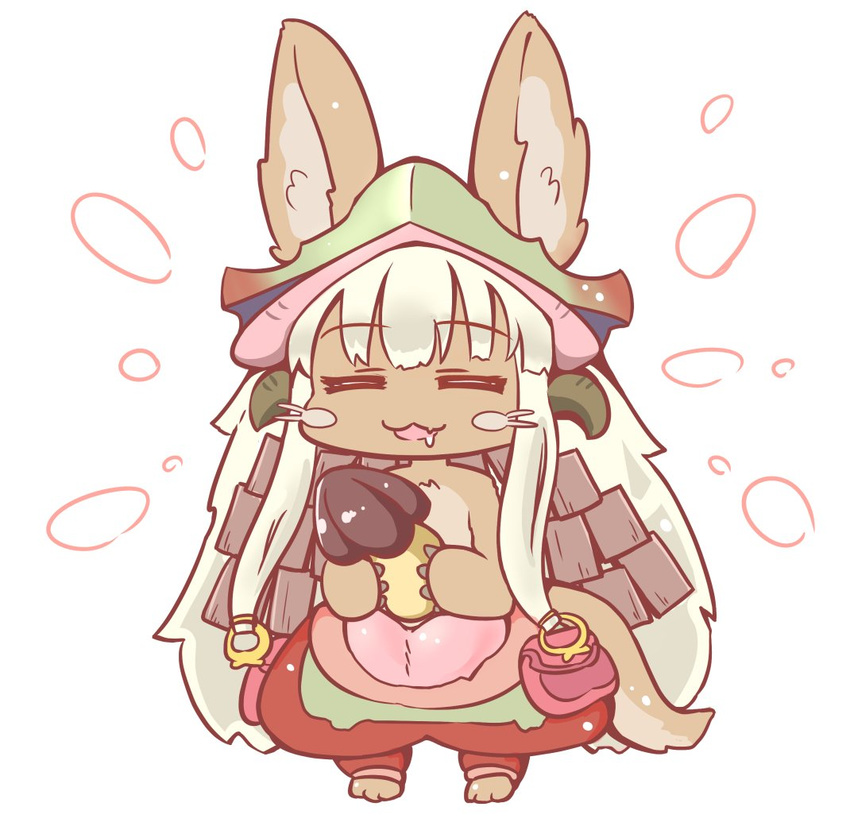 artist_request eyes_closed furry grey_hair made_in_abyss nanachi_(made_in_abyss) open_mouth rabbit