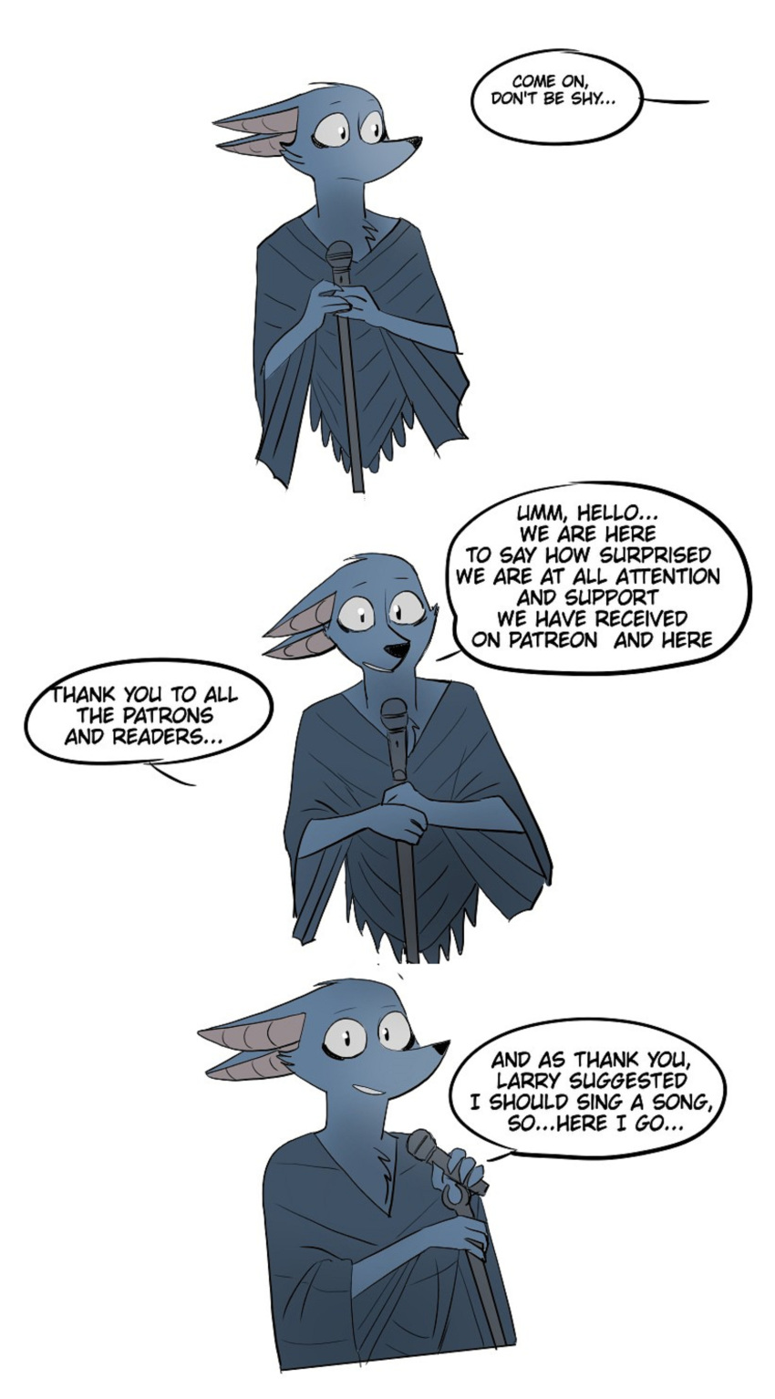 bat comic english_text fur male mammal microphone montimer_(yinller) pointy_ears pointy_nose solo text wings yinller