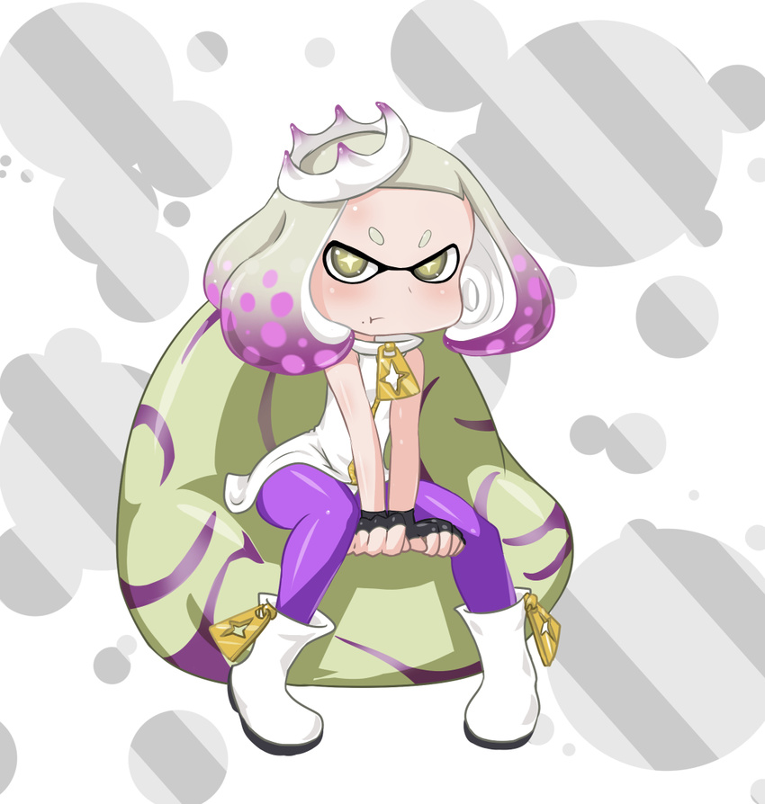 2017 beauty_mark boots cephalopod clothing crown dress female fingerless_gloves footwear gloves hair humanoid inkling marine mask nacha nintendo not_furry pearl_(splatoon) short_hair solo splatoon squid tentacle_hair tentacles video_games yellow_eyes