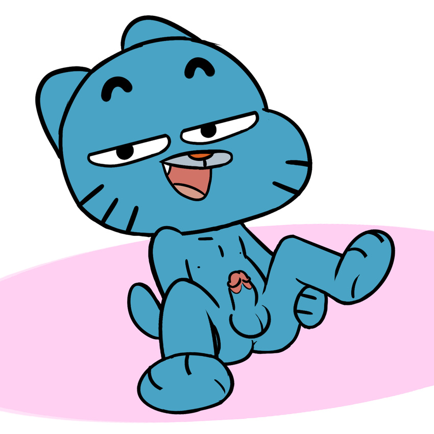 anthro balls blue_fur butt cartoon_network child cub feline fourball fur gumball_watterson humanoid looking_at_viewer mammal nude penis solo spreading teeth the_amazing_world_of_gumball tongue young