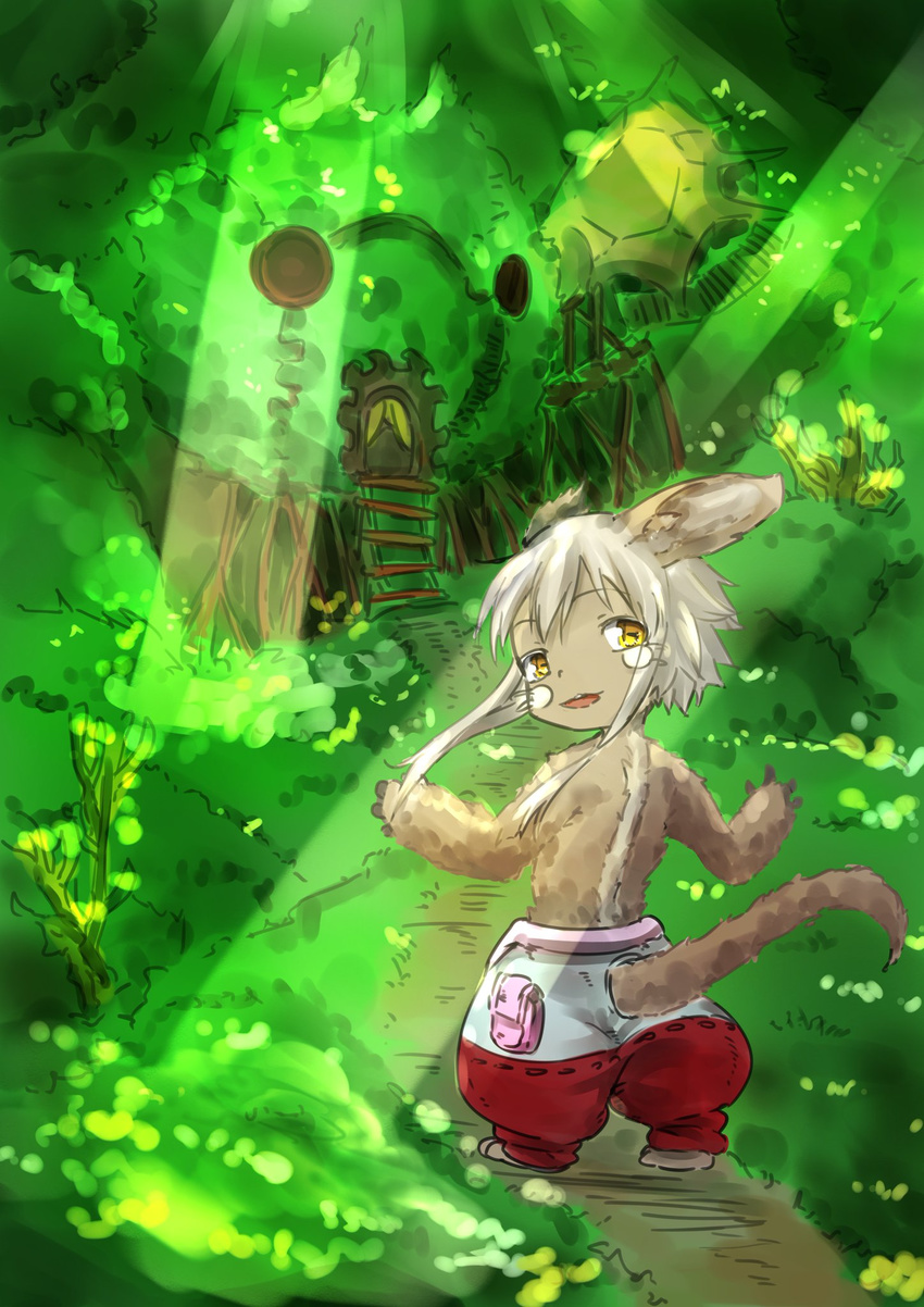 artist_request brown_eyes furry grey_hair made_in_abyss nanachi_(made_in_abyss) open_mouth short_hair