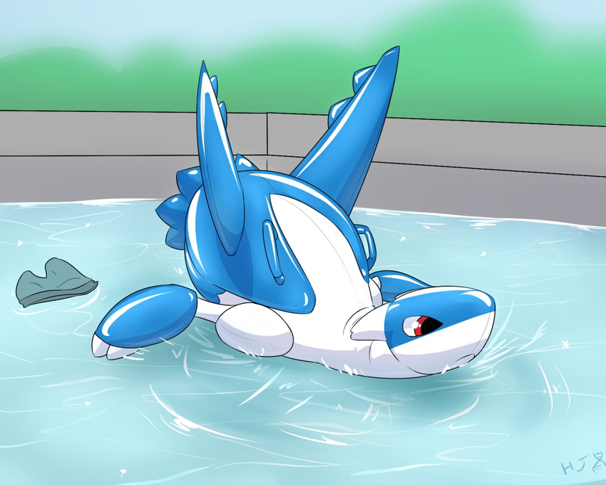 ambiguous_gender helixjack inflatable latios legendary_pok&eacute;mon nintendo outside pok&eacute;mon pool_(disambiguation) red_eyes solo video_games water