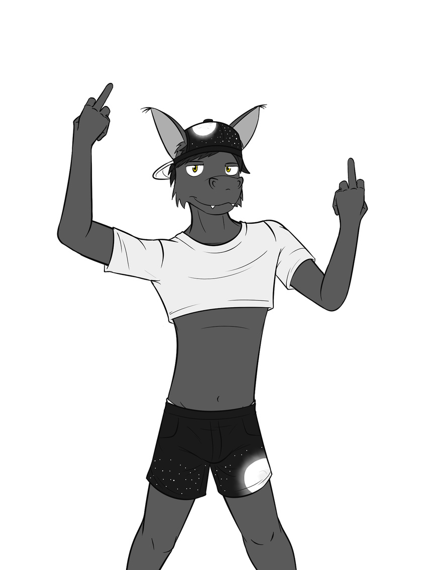 anthro bat clothing fangs fuze male mammal middle_finger pose simple_background white_background