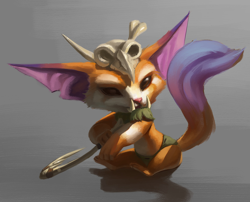 anthro fur gnar_(lol) league_of_legends orange_fur riot_games simple_background skull solo video_games weapon white_fur yordle young