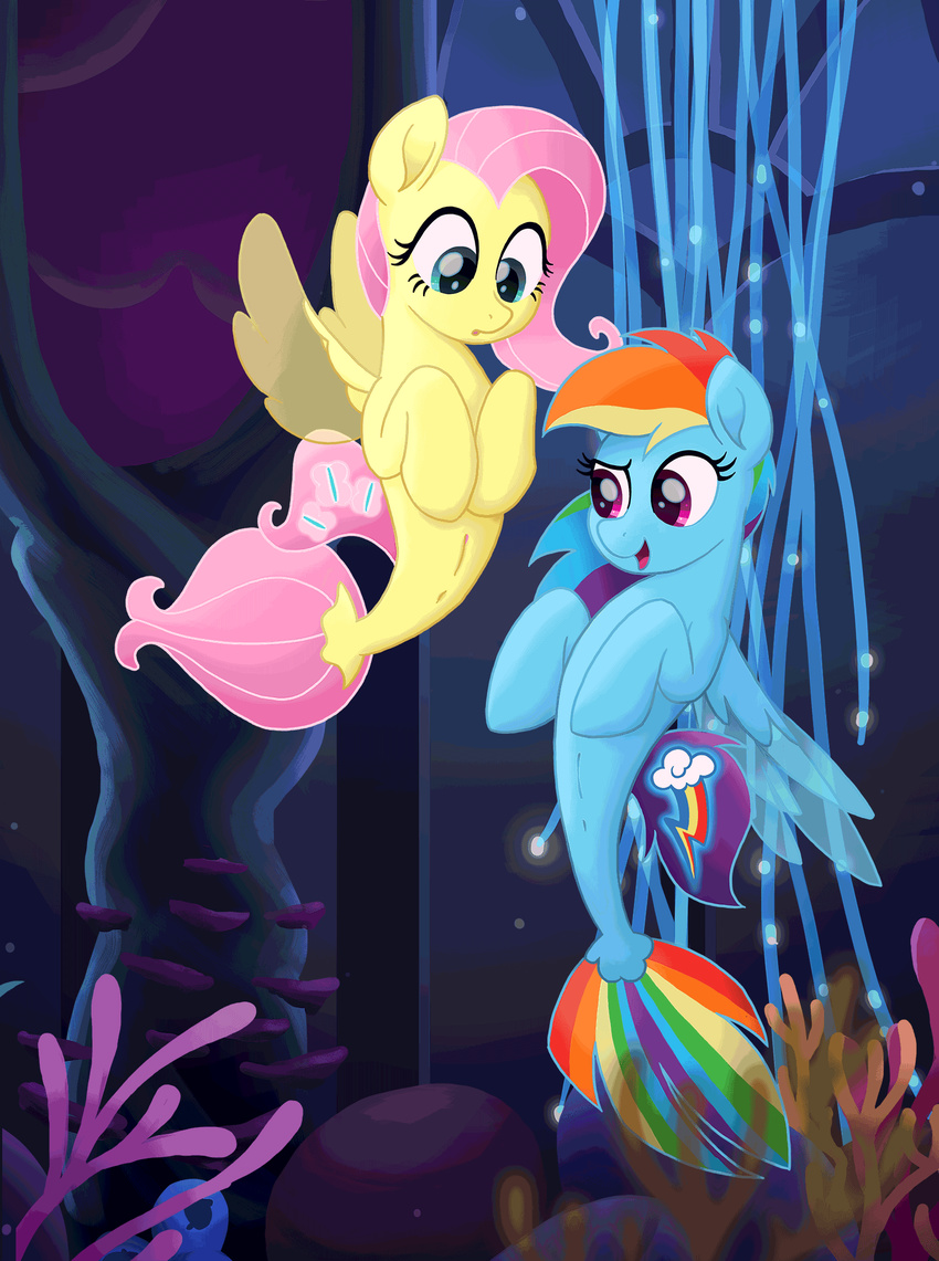 2017 animated cutie_mark duo female fluttershy_(mlp) friendship_is_magic hair hi_res hooves long_hair multicolored_hair my_little_pony my_little_pony_the_movie open_mouth pink_hair rainbow_dash_(mlp) rainbow_hair sea_pony selenophile