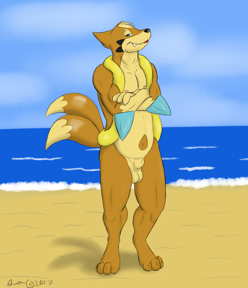 alex.fetter animal_genitalia anthro balls beach floatzel male nintendo nude pok&eacute;mon sand sea seaside sheath slightly_chubby solo tongue video_games water