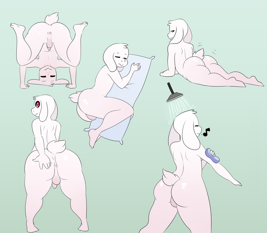 anus asriel_dreemurr balls boss boss_monster butt caprine eyes_closed girly goat green_background hand_on_butt headstand male mammal monster penis pillow presenting presenting_hindquarters shower simple_background solo somescrub spread_butt spreading thick_thighs undertale upside_down video_games