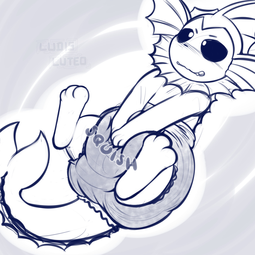 black_and_white blush diaper eeveelution feces feral ludis-luteo mammal messy_diaper monochrome nintendo pok&eacute;mon scat simple_background solo vaporeon video_games