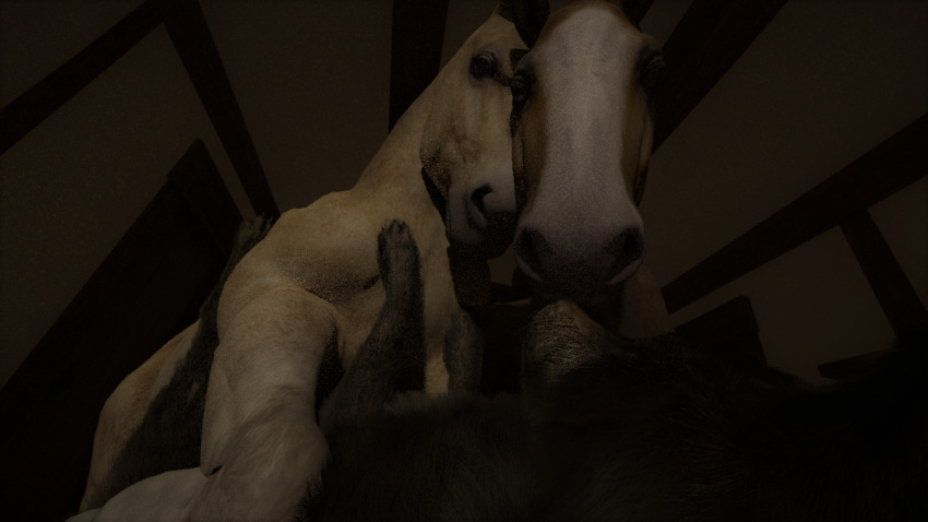 ambiguous/ambiguous ambiguous_gender canine duo equine feral feral_on_feral fur group horse inside mammal trioami260 wolf