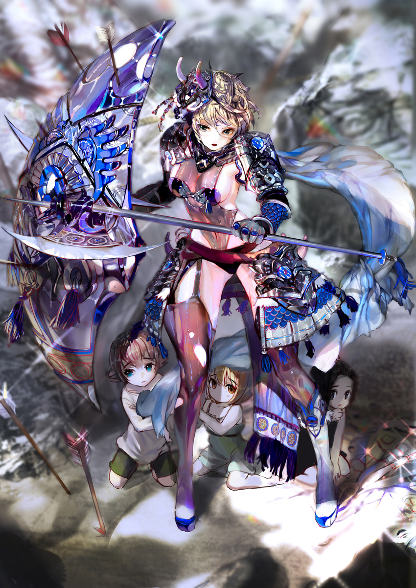 armor cleavage garter_belt kaku-san-sei_million_arthur lingerie proopra thighhighs weapon