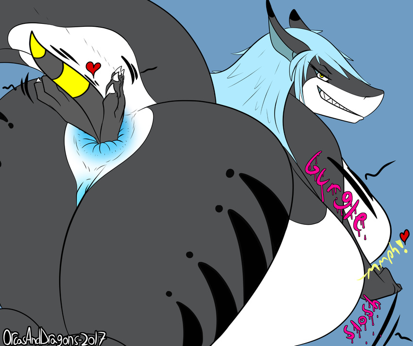 ambiguous_species anal_vore anna_(orcasanddragons) anthro anus belly big_belly breasts butt female fish male marine orcasanddragons shark vore