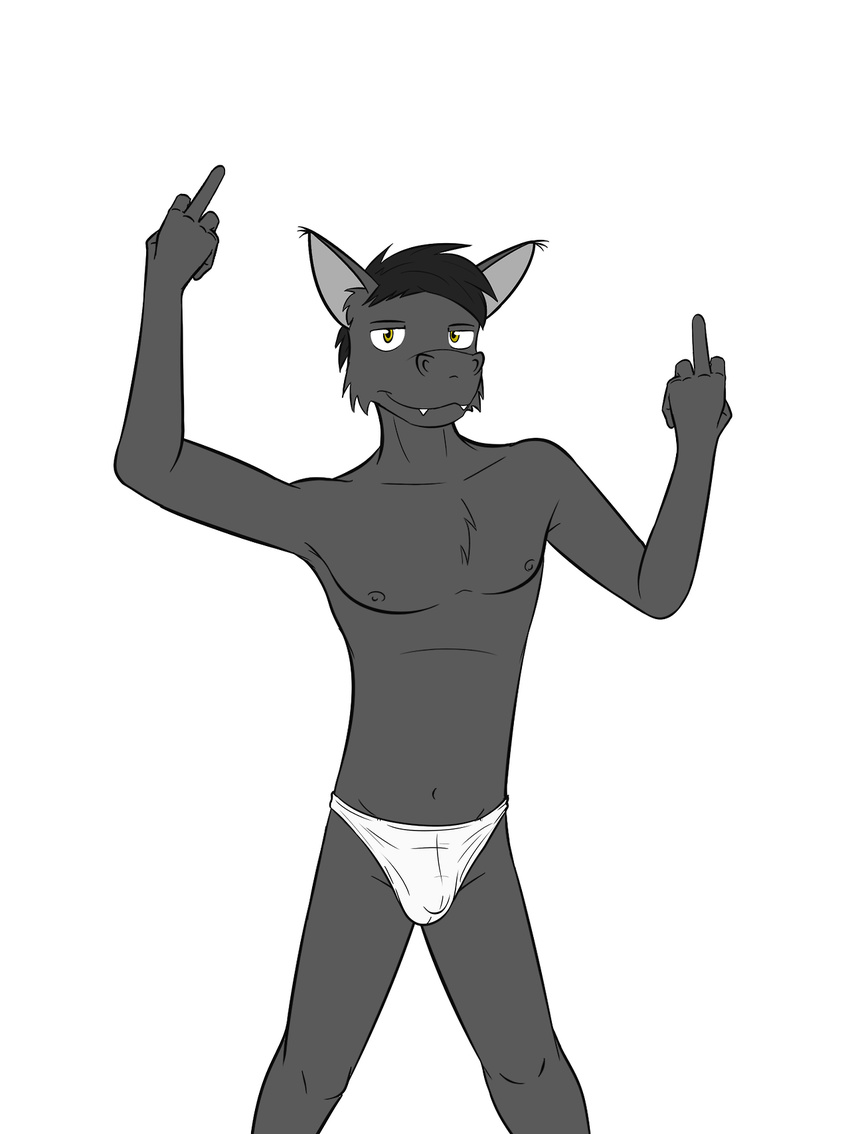 bat clothing fangs fuze male mammal middle_finger pose thong underwear