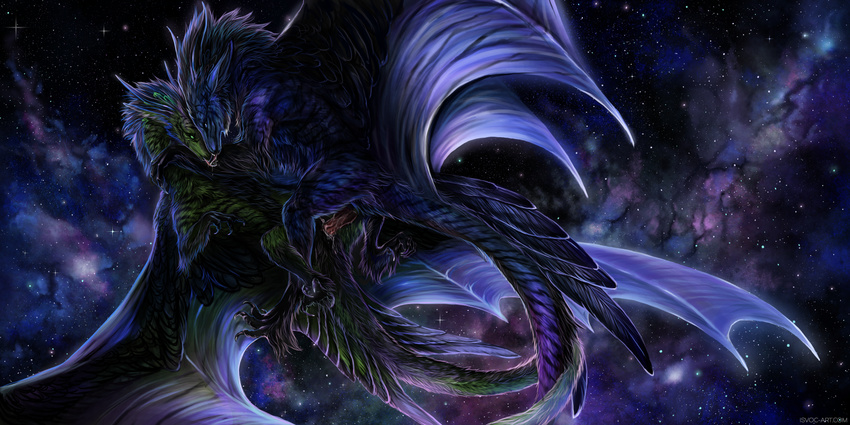 blue_fur dragon duo female feral feral_on_feral flying fur furred_dragon green_fur isvoc male male/female membranous_wings night penetration penis pussy sky star starry_sky vaginal vaginal_penetration wings