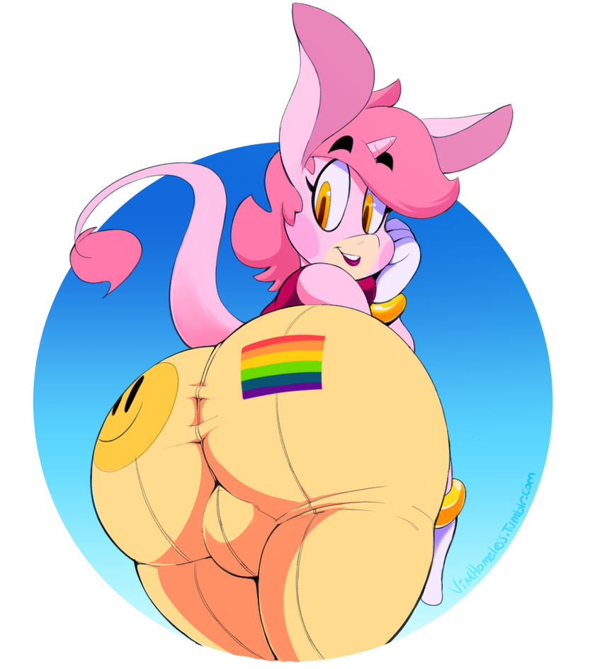 alpha_channel anthro big_butt boon_(vimhomeless) bulge butt clothing equine flag fur hair hi_res horn lipstick looking_back makeup male mammal pink_fur pink_hair rear_view smiley_face solo tight_clothing unicorn vimhomeless