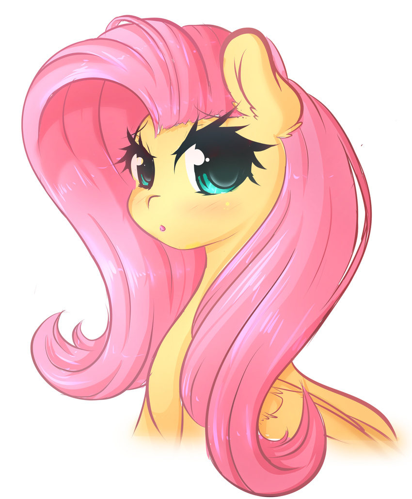 2016 absurd_res equine eyelashes female fluffymaiden fluttershy_(mlp) friendship_is_magic hair hi_res long_hair looking_at_viewer mammal my_little_pony pegasus pink_hair portrait simple_background solo teal_eyes white_background wings