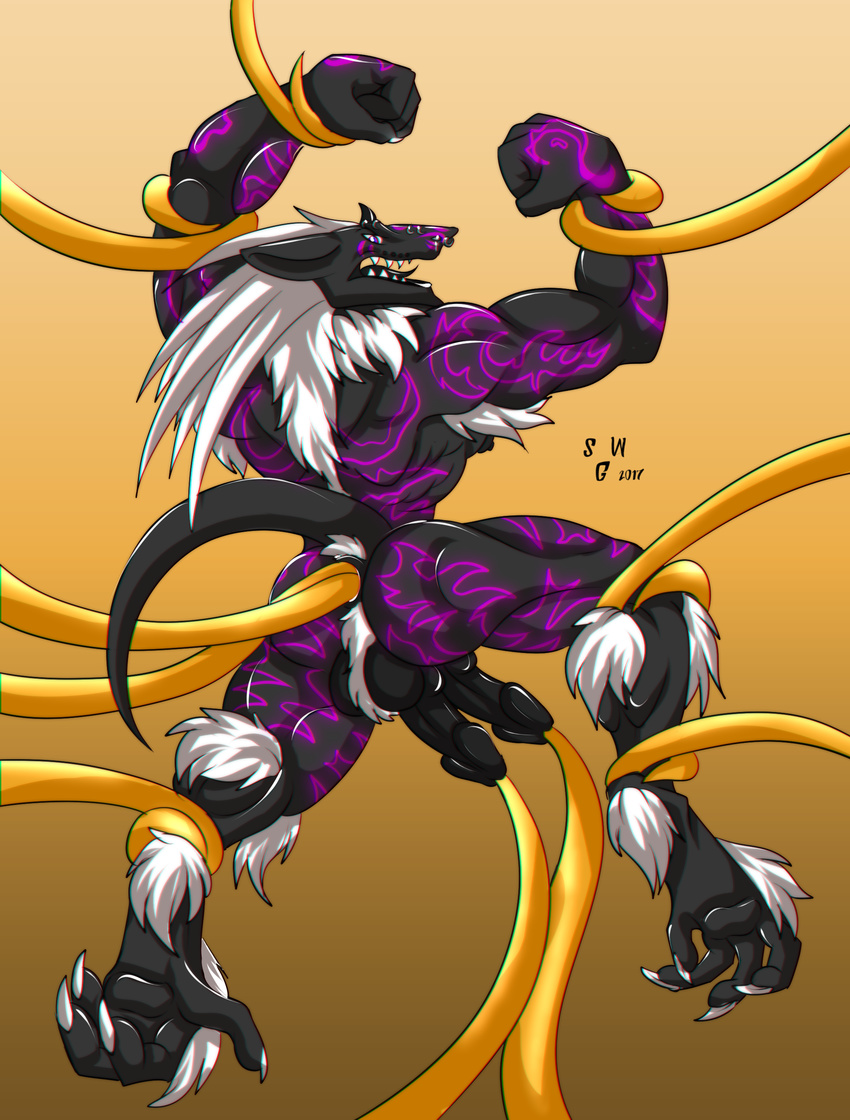 anthro double fur hair hyper leather multi_penis muscular nipples patterns penetration penis piercing sergal silvergrin tentacles tongue urethral