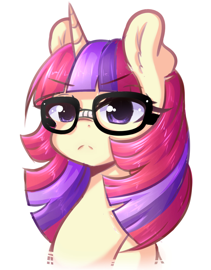 2017 bust_portrait equine eyewear female feral fluffymaiden friendship_is_magic glasses hair hi_res horn long_hair mammal moondancer_(mlp) multicolored_hair my_little_pony portrait purple_eyes simple_background solo two_tone_hair unicorn white_background