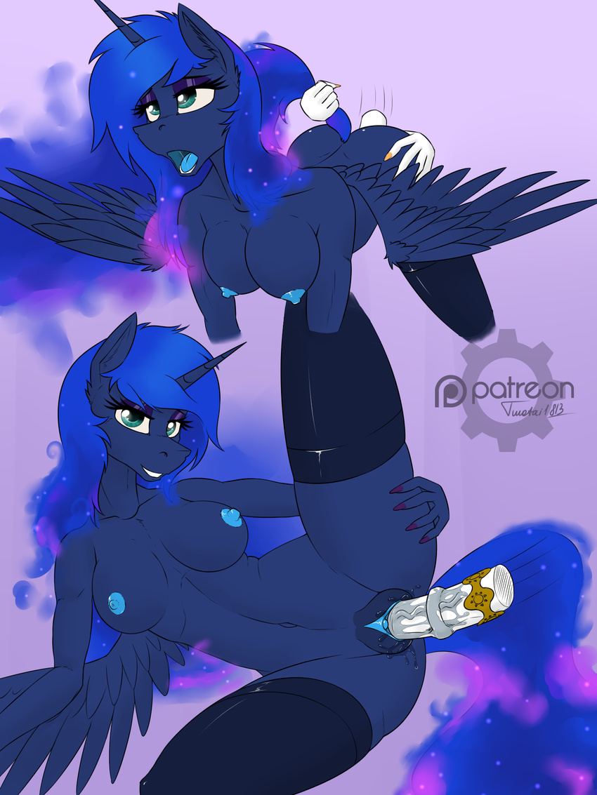anthro anthrofied areola blue_feathers breasts clothing cutie_mark equine feathered_wings feathers female friendship_is_magic hair hi_res horn legwear male male/female mammal my_little_pony nipples open_mouth patreon penetration princess_luna_(mlp) pussy sex spread_legs spreading tail_grab twotail813 vaginal vaginal_penetration winged_unicorn wings