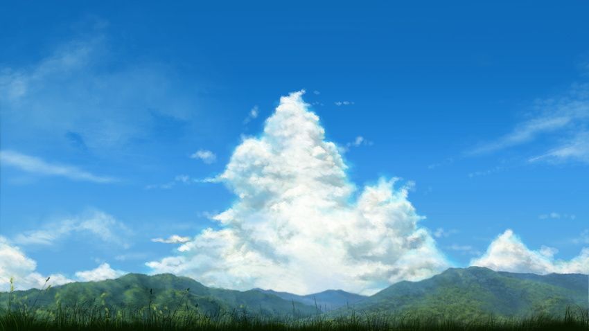 blue_sky cloud day grass horizon mountain mountainous_horizon no_humans original outdoors scenery sky