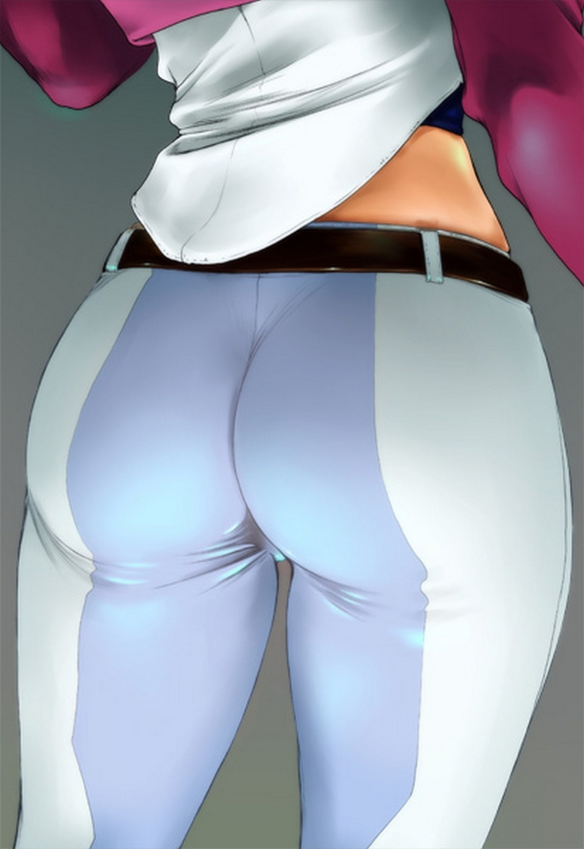 1girl artist_request ass belt female gray_background gundam gundam_00 plump_ass solo sumeragi_lee_noriega thighs