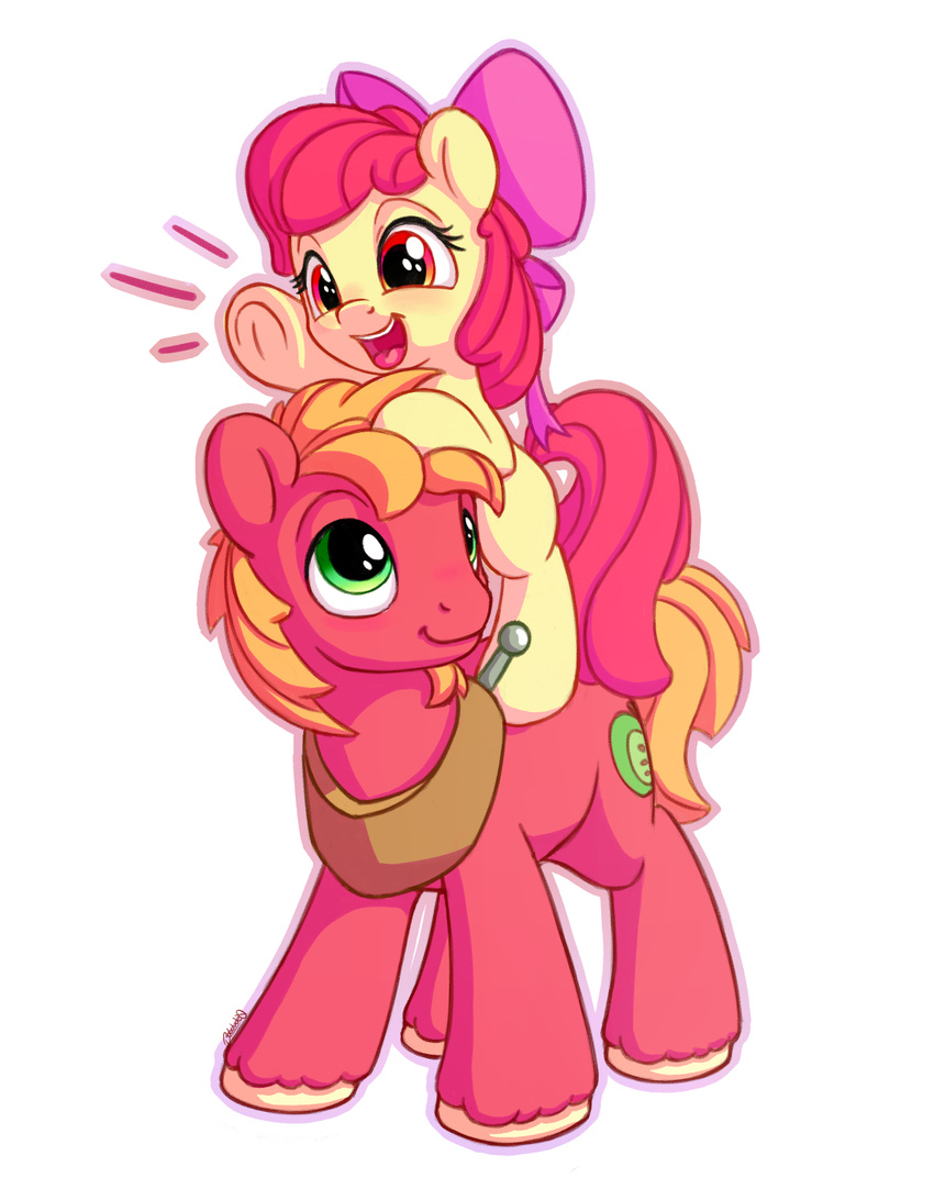 2017 alpha_channel apple_bloom_(mlp) big_macintosh_(mlp) blonde_hair bobdude0 duo earth_pony equine female feral friendship_is_magic hair hair_bow hair_ribbon horse male mammal my_little_pony pony ribbons riding simple_background transparent_background