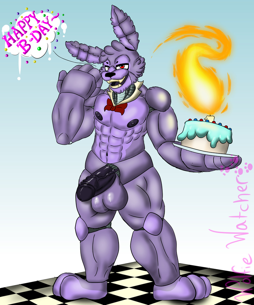 balls bonnie_(fnaf) erecton five_nights_at_freddy's lagomorph male mammal muscular penis rabbit thick_penis video_games wolfie_watcher